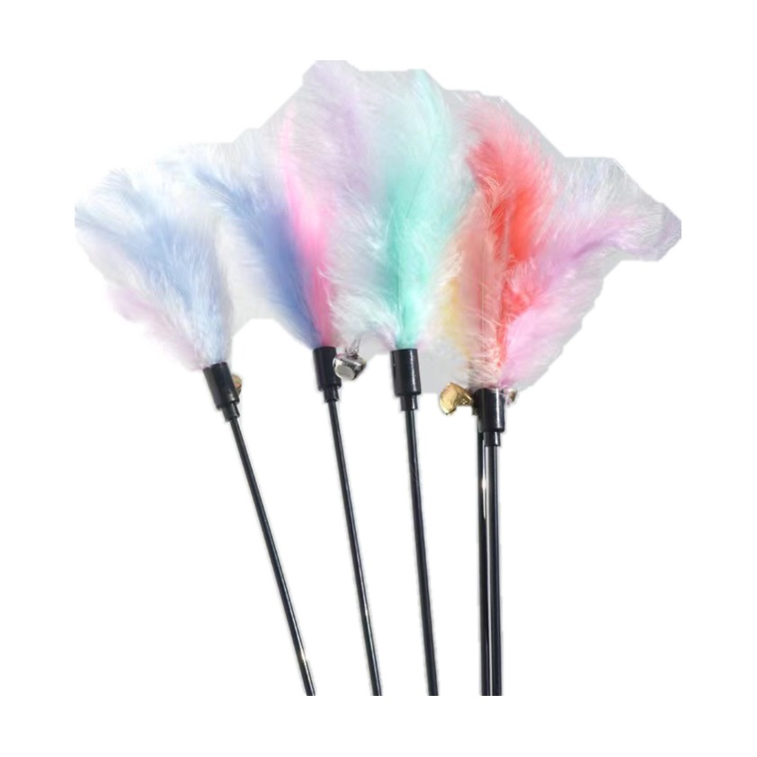 Interactive Cat Wand Pastel Color Cat Bell Feather Interactive Cat Wand Supplies Pet Toys
