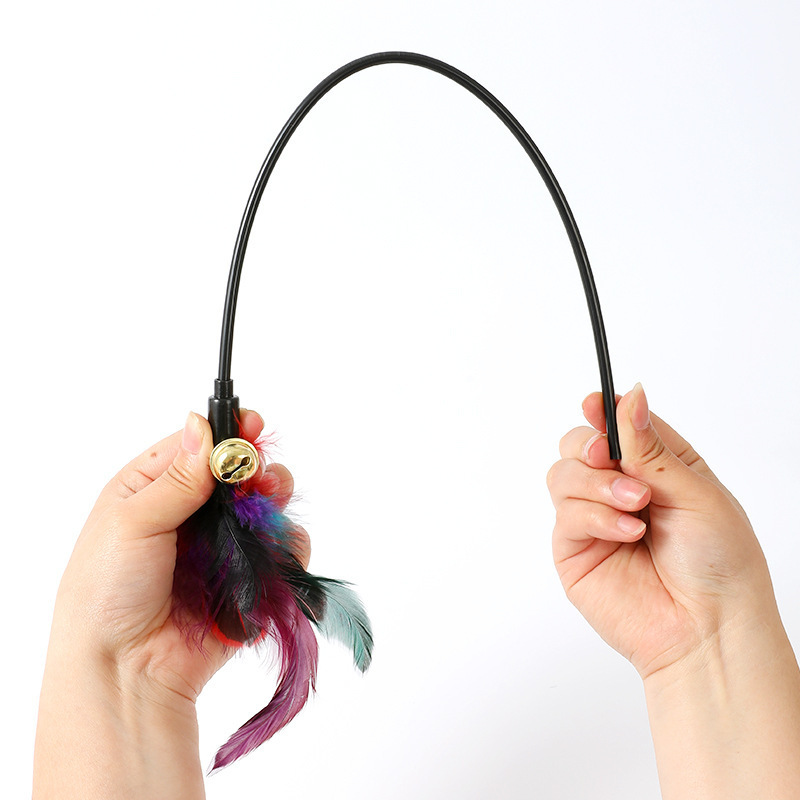 Colorful Feather Interactive Cat Wand with Bell Interactive Cat Wand 35cm Short Rod Interactive Cat Wand Cat Toy Factory - Image 6