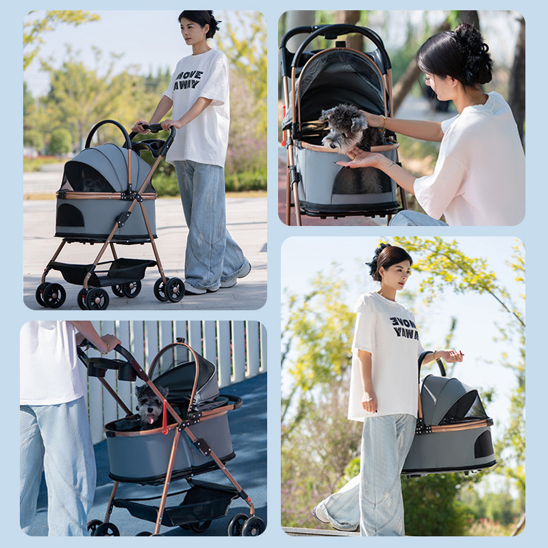Pet Stroller One-Click Car Bag Separation Lightweight Foldable Dog Cat Portable Pet Stroller - Image 4