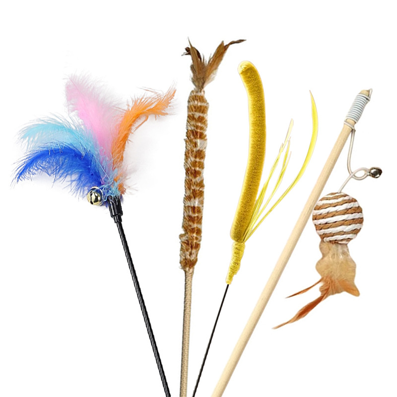 Cat Toy Interactive Cat Wand Feather Cat Ringing Paper Bell Bucket Cat Interactive Set Kitten Cat Supplies Pet Cat - Image 5