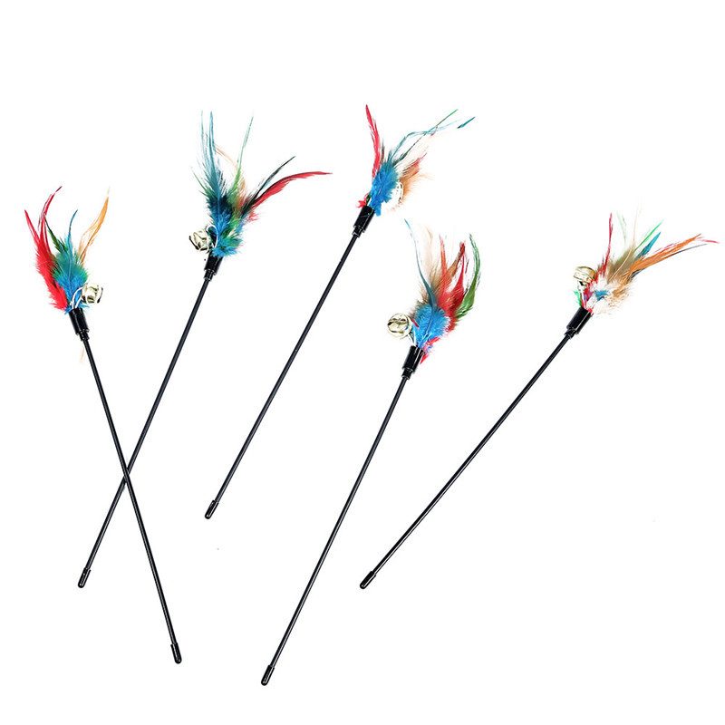 Colorful Short Rod Feather Bell Interactive Cat Wand Elastic Bold Plastic Rod Cat Self-Hi Toy Sound Shaking Cat Stick - Image 4