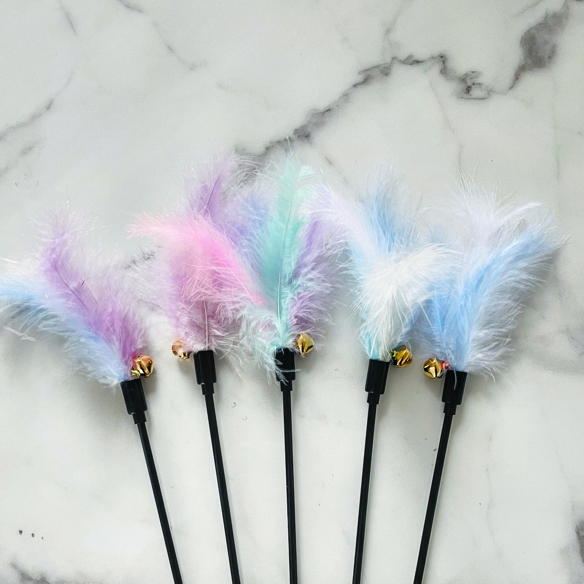 Interactive Cat Wand Pastel Color Cat Bell Feather Interactive Cat Wand Supplies Pet Toys - Image 5
