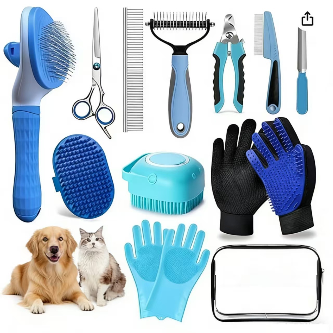 Pet Beauty Cleaning Set Jumping Comb Bath Brush Gloves Cleaning Comb Hair Removal Comb Care Set - Image 2