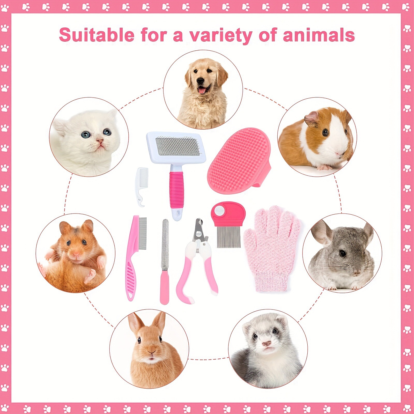 8-Piece Rabbit Beauty Set Care Set Nail Clippers Jumping Comb Bath Brush Gloves Cleaning Comb Labeling - Image 4