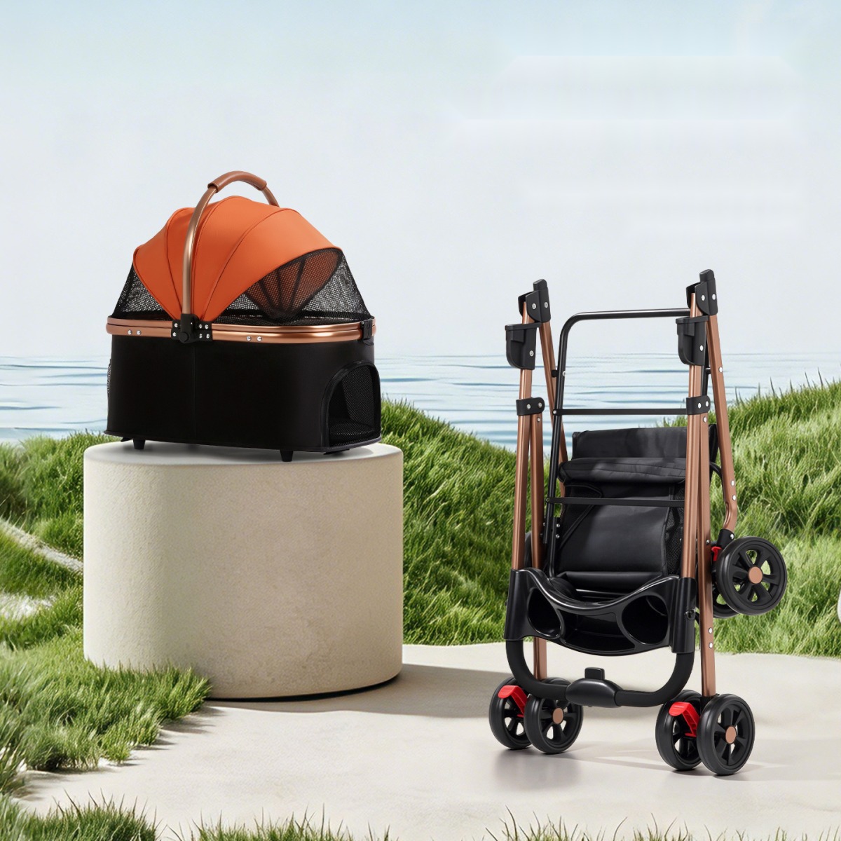 Detachable Pet Stroller Dog Cat out Small and Medium Dogs One-Click Folding Elderly Dog Scooter Trolley - Image 5