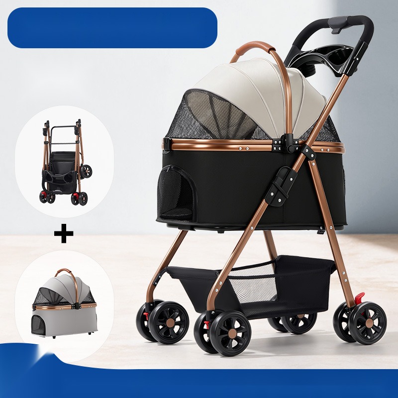 Pet Stroller Dog Cat Lightweight Foldable Detachable Outing Pet Trolley Dog Walking Detachable Basket - Image 2