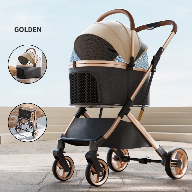 Detachable Pet Stroller One-Click Car Collection Ultra-Light Portable out Cat and Dog Stroller Aluminum Alloy Frame Four - Image 7