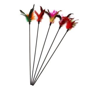 Interactive Cat Wand Cat Toy Long Rod Colorful Feather Bite-Resistant Interactive Cat Toy Self-Hi Artifact Funny Cat Tra