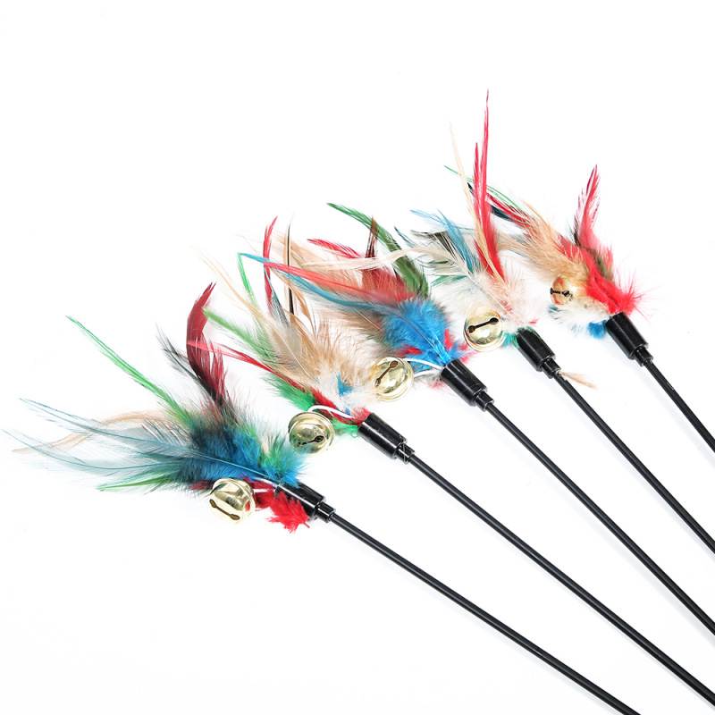 Colorful Short Rod Feather Bell Interactive Cat Wand Elastic Bold Plastic Rod Cat Self-Hi Toy Sound Shaking Cat Stick - Image 5