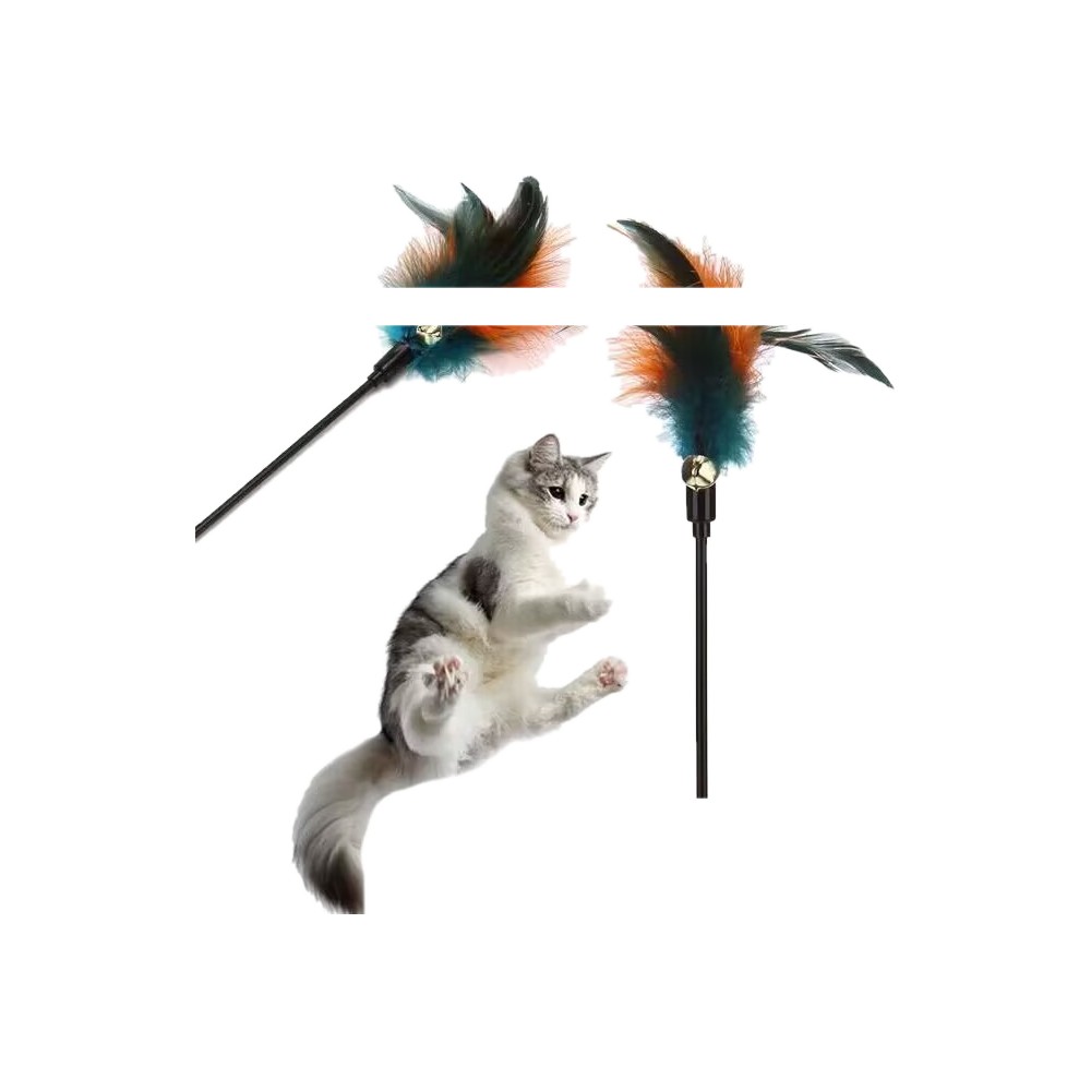 Cat Interactive Cat Wand Colorful Feather Bell Black Rod Interactive Cat Wand Cat Interactive Relieving Stuffy Funny Cat - Image 2