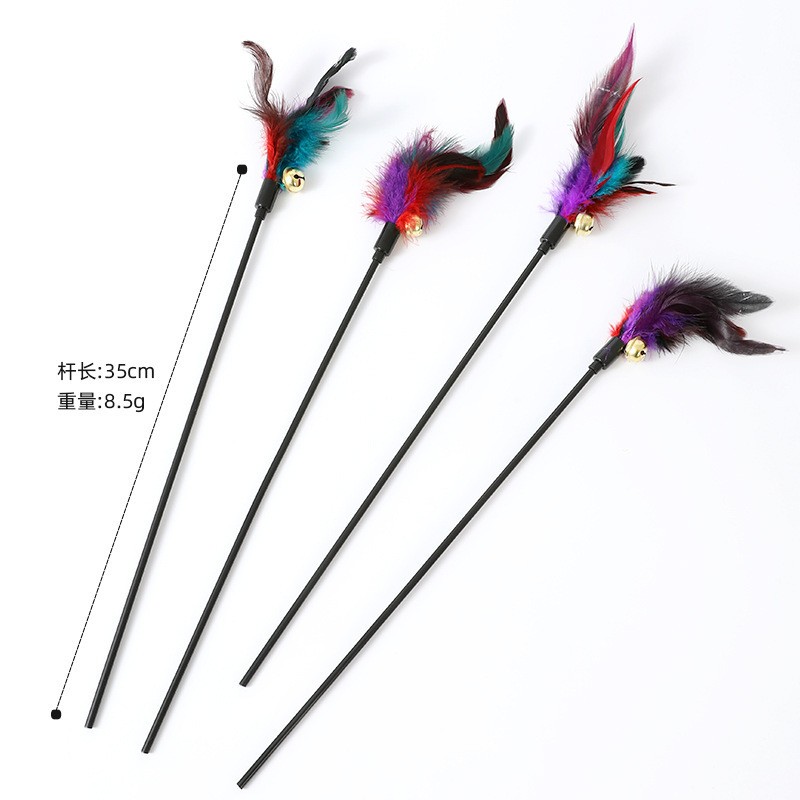 Colorful Feather Interactive Cat Wand with Bell Interactive Cat Wand 35cm Short Rod Interactive Cat Wand Cat Toy Factory - Image 2