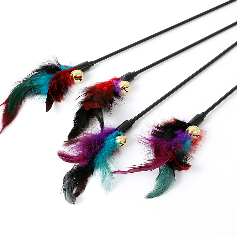 Colorful Feather Interactive Cat Wand with Bell Interactive Cat Wand 35cm Short Rod Interactive Cat Wand Cat Toy Factory - Image 7