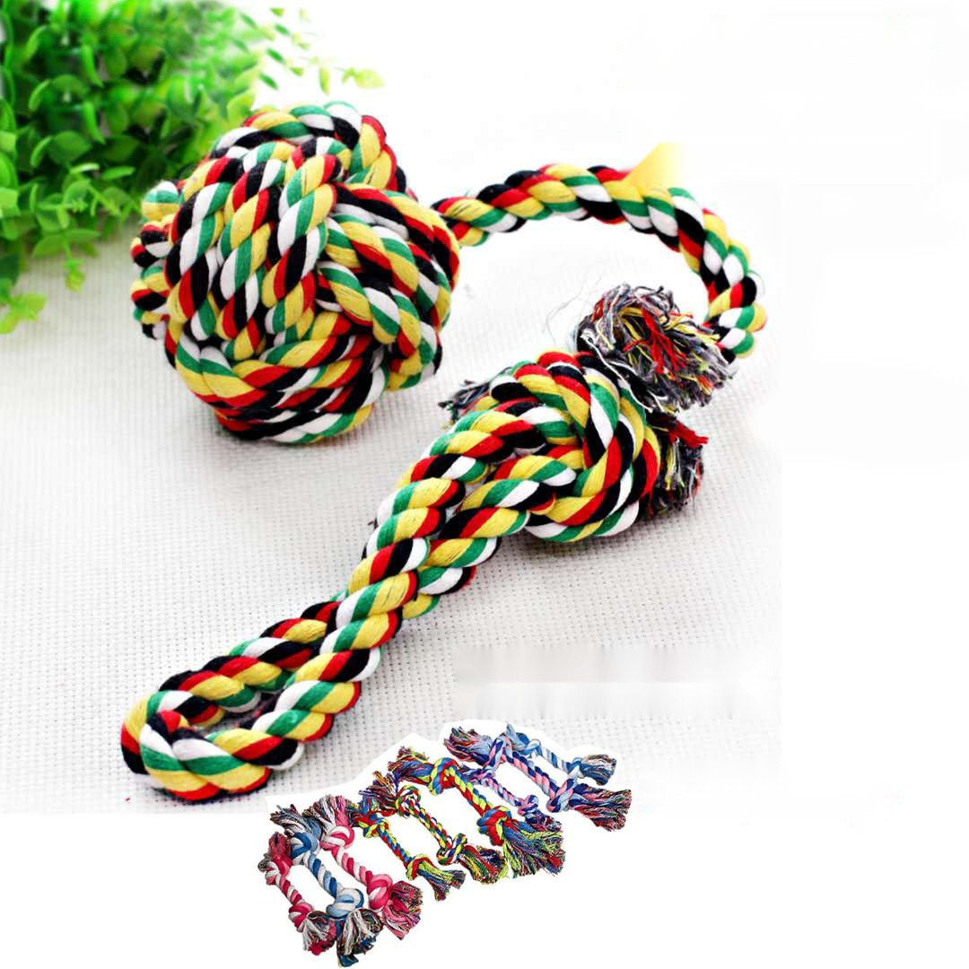 Rope Double Knot Toy Dog Bite Rope Molar Bite-Resistant Tooth Cleaning Hand Pull Rope Cotton Thread Woven Cat and Dog Fu - Image 3