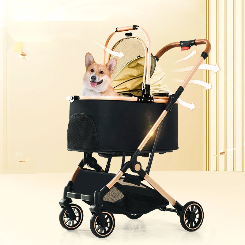 Pet Stroller Foldable Basket Dual-Use Four-Wheel Metal out Trolley Portable Travel Pet Car - Image 4