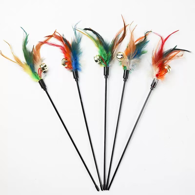 Cat Toy Interactive Cat Wand Colorful Feather Black Rod Bell Interactive Cat Wand Self-Hi Bite-Resistant Kitten Pet Cat - Image 7