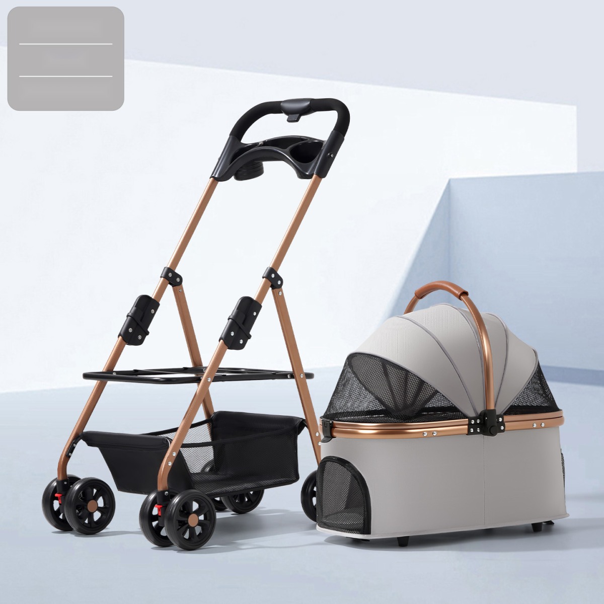 Pet Stroller Dog Cat Lightweight Foldable Detachable Outing Pet Trolley Dog Walking Detachable Basket - Image 7