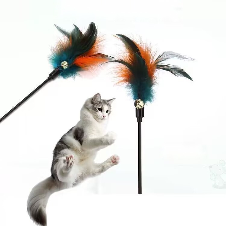 Cat Interactive Cat Wand Colorful Feather Bell Black Rod Interactive Cat Wand Cat Interactive Relieving Stuffy Funny Cat - Image 9