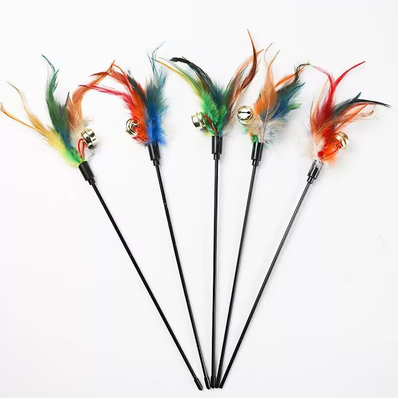 Cat Interactive Cat Wand Colorful Feather Bell Black Rod Interactive Cat Wand Cat Interactive Relieving Stuffy Funny Cat - Image 4
