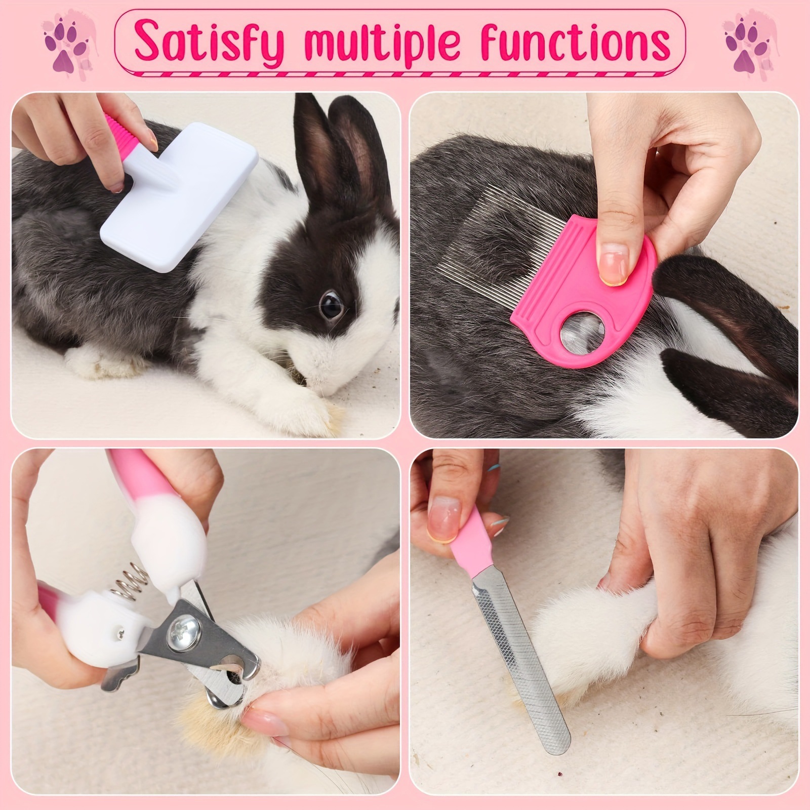 8-Piece Rabbit Beauty Set Care Set Nail Clippers Jumping Comb Bath Brush Gloves Cleaning Comb Labeling - Image 6