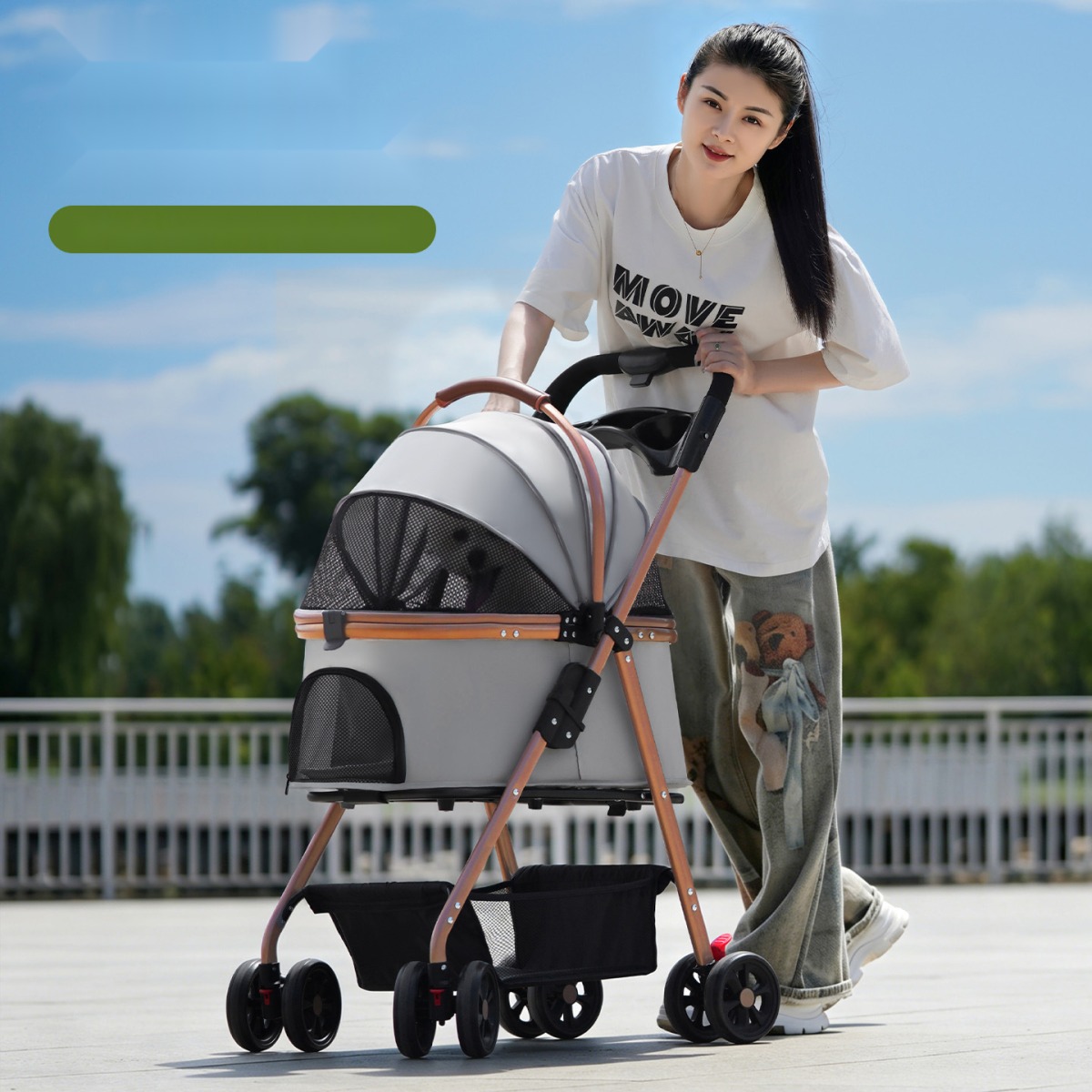 Pet Stroller Dog Cat Lightweight Foldable Detachable Outing Pet Trolley Dog Walking Detachable Basket - Image 3