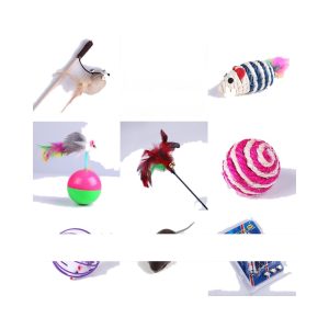 Cat Toy Interactive Cat Wand Feather Cat Ringing Paper Bell Bucket Cat Interactive Set Kitten Cat Supplies Pet Cat
