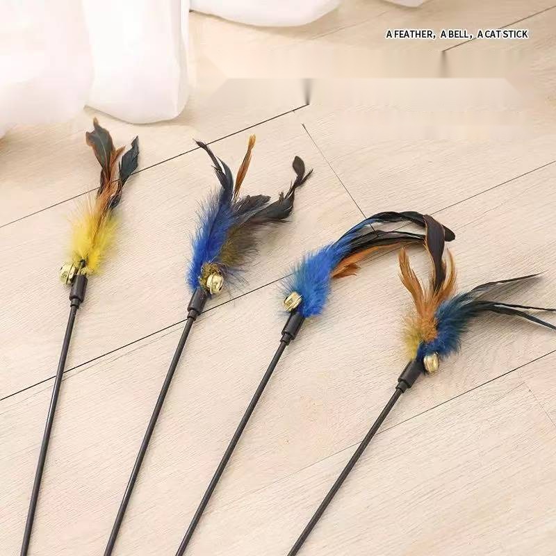 Cat Toy Interactive Cat Wand Colorful Feather Black Rod Bell Interactive Cat Wand Self-Hi Bite-Resistant Kitten Pet Cat - Image 2