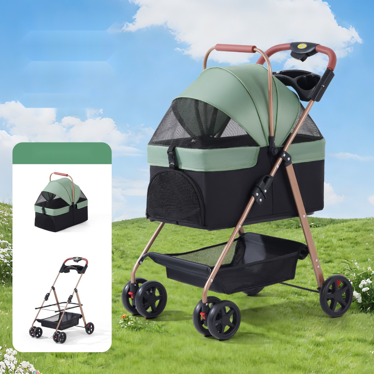 Pet Stroller Dog Cat Lightweight Foldable Detachable out Pet Stroller Dog Walking Cat Bag Basket - Image 4