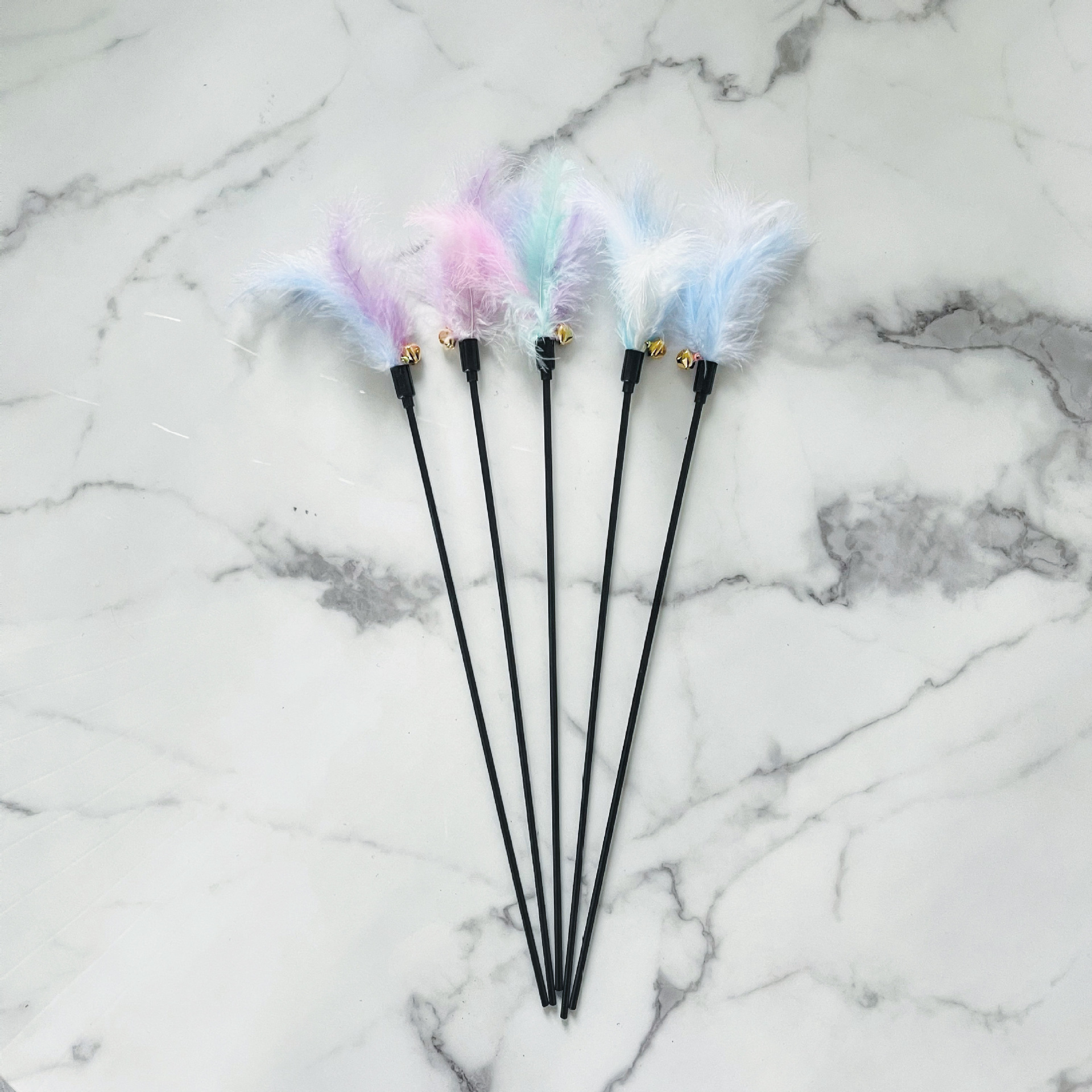 Interactive Cat Wand Pastel Color Cat Bell Feather Interactive Cat Wand Supplies Pet Toys - Image 4