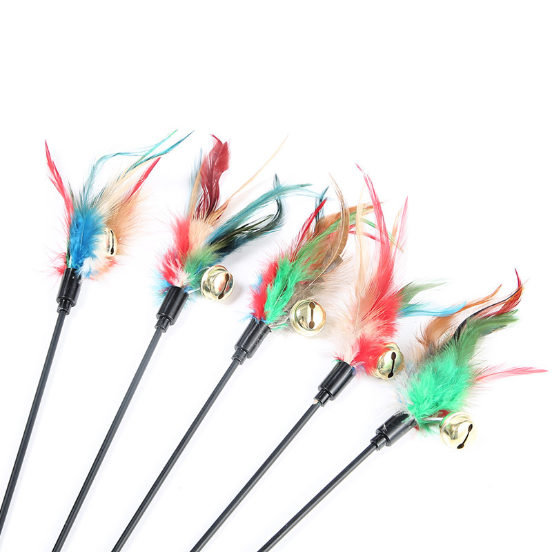 Colorful Short Rod Feather Bell Interactive Cat Wand Elastic Bold Plastic Rod Cat Self-Hi Toy Sound Shaking Cat Stick - Image 3