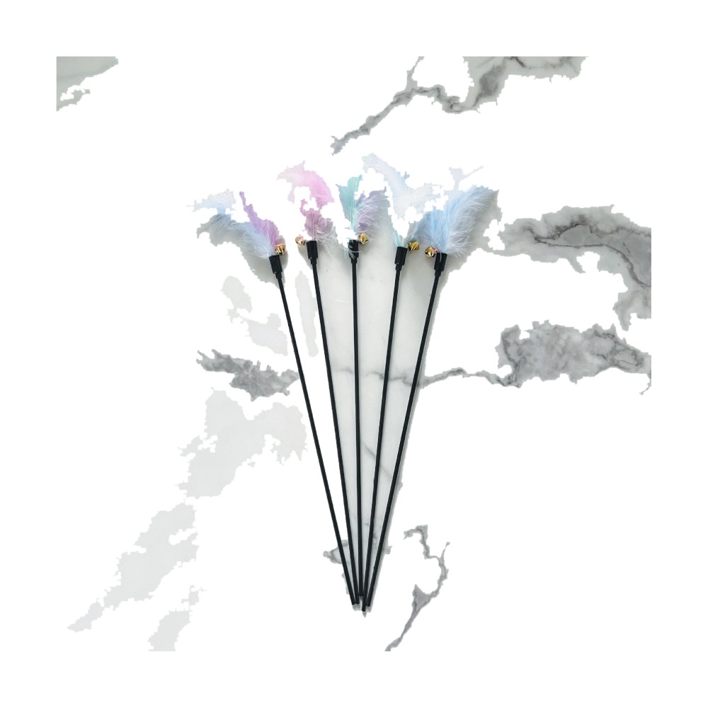 Interactive Cat Wand Pastel Color Cat Bell Feather Interactive Cat Wand Supplies Pet Toys - Image 3