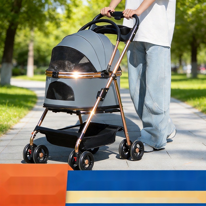 One-Click Car Collection Separate Pet Stroller Foldable Lightweight Cat and Dog out Trolley Factory Spot - Image 2