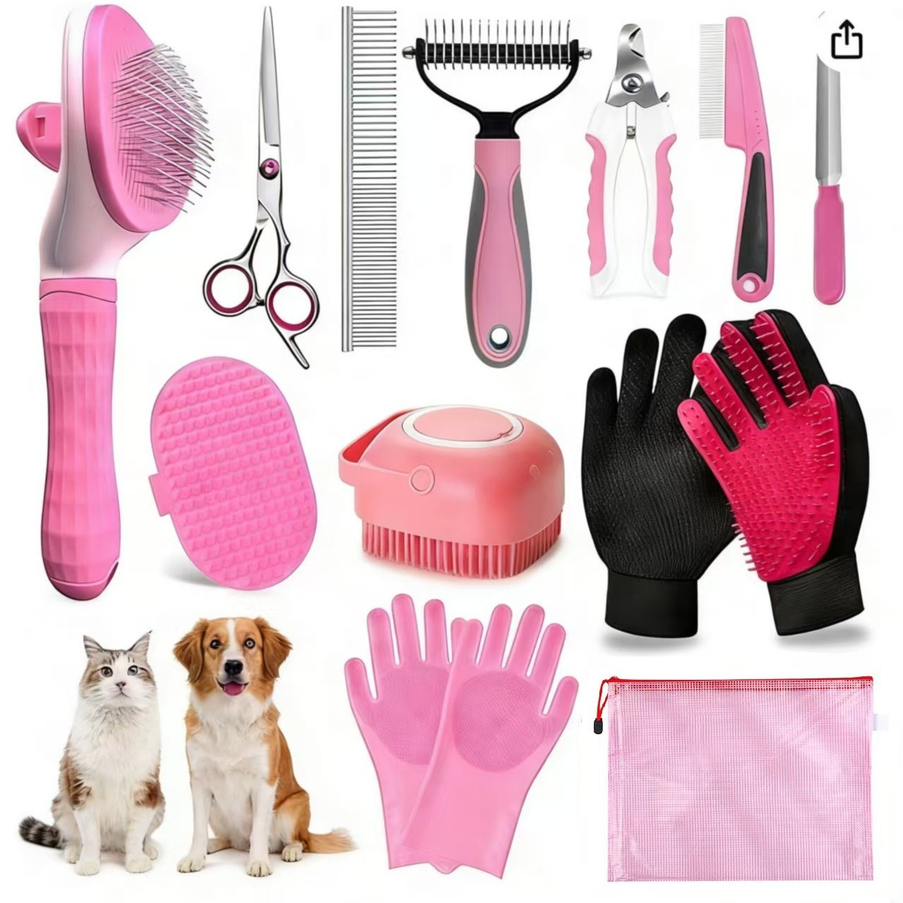 Pet Beauty Cleaning Set Jumping Comb Bath Brush Gloves Cleaning Comb Hair Removal Comb Care Set - Image 3