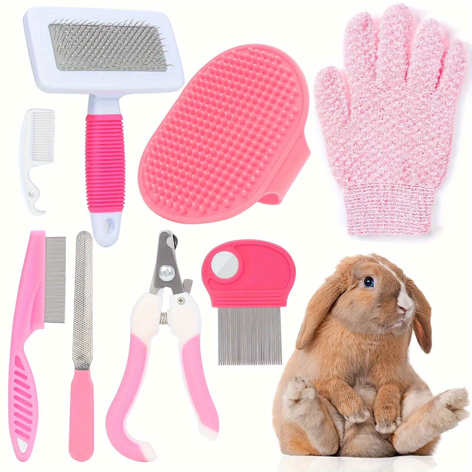 8-Piece Rabbit Beauty Set Care Set Nail Clippers Jumping Comb Bath Brush Gloves Cleaning Comb Labeling - Image 7