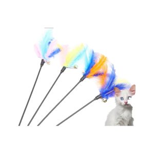 Bell Interactive Cat Wand Relieving Stuffy Artifact Colorful Feather Pole Self-Hi Entertainment Bite-Resistant Pet Cat T