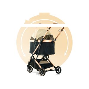 Pet Stroller Foldable Basket Dual-Use Four-Wheel Metal out Trolley Portable Travel Pet Car