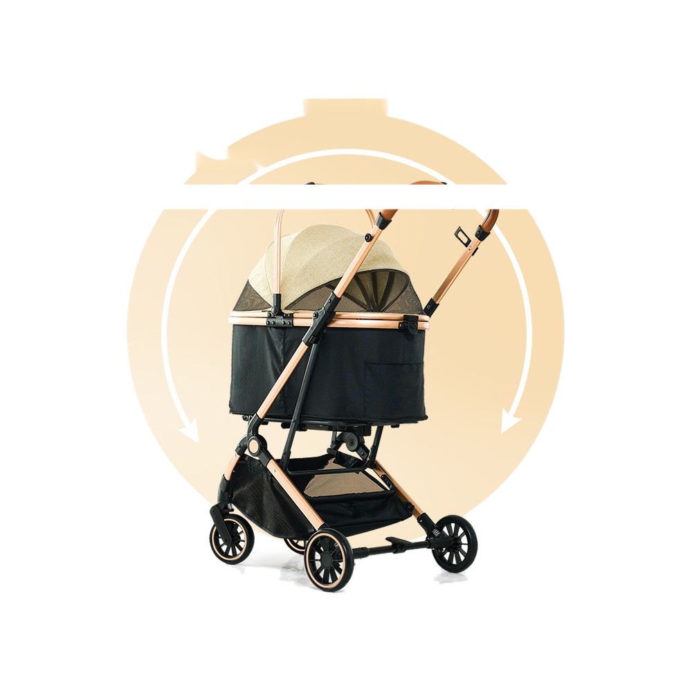 Pet Stroller Foldable Basket Dual-Use Four-Wheel Metal out Trolley Portable Travel Pet Car