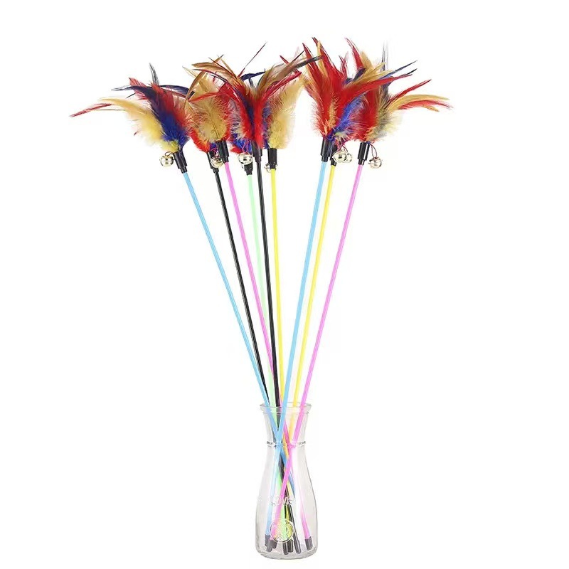 Cat Toy Interactive Cat Wand Colorful Feather Black Rod Bell Interactive Cat Wand Self-Hi Bite-Resistant Kitten Pet Cat - Image 6