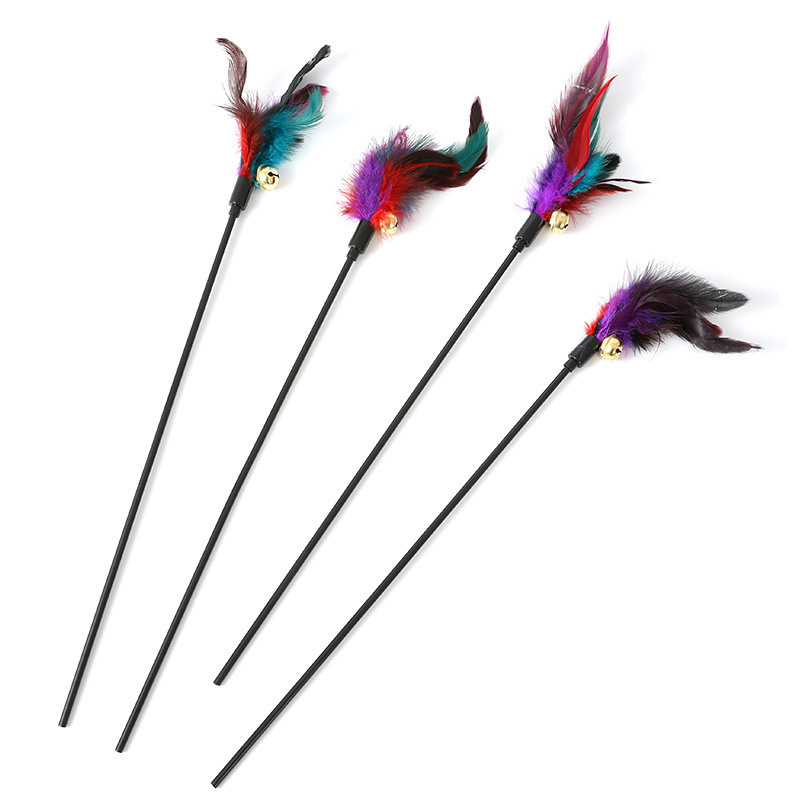 Colorful Feather Interactive Cat Wand with Bell Interactive Cat Wand 35cm Short Rod Interactive Cat Wand Cat Toy Factory - Image 9