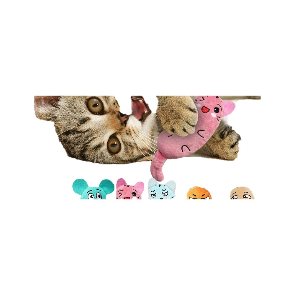 Cat Toy Pet Plush Embroidery Catnip Toy Animal Expression Ear Tail Bite-Resistant Molar Funny Cat Toy