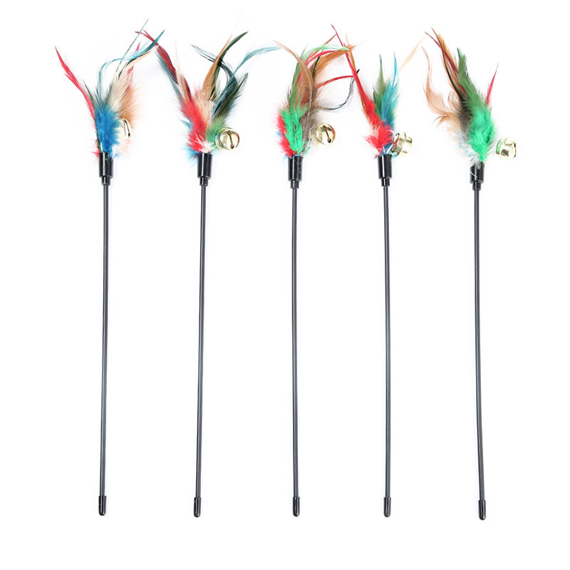 Colorful Short Rod Feather Bell Interactive Cat Wand Elastic Bold Plastic Rod Cat Self-Hi Toy Sound Shaking Cat Stick - Image 2