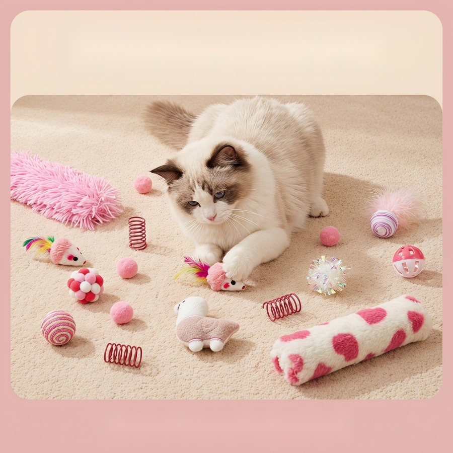 Summary Pet Cat Toy Valentine's Day Pink Catnip Toy Interactive Cat Wand Cat Self-Hi Toy Set - Image 7