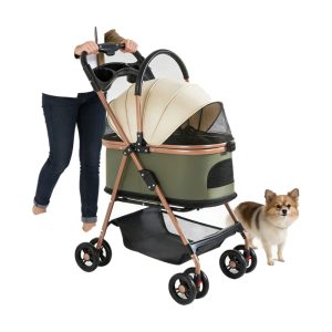 Aluminum Alloy Multi-Functional Pet Stroller Dog Cat One-Hand Folding Trolley Portable Light for Small Pets