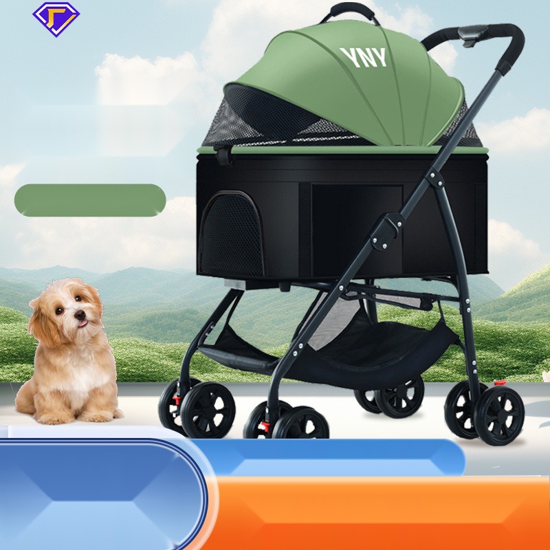 Pet Stroller Dog Cat Teddy Trolley out Small Pet Dog Car Lightweight Detachable Cage Folding - Image 2