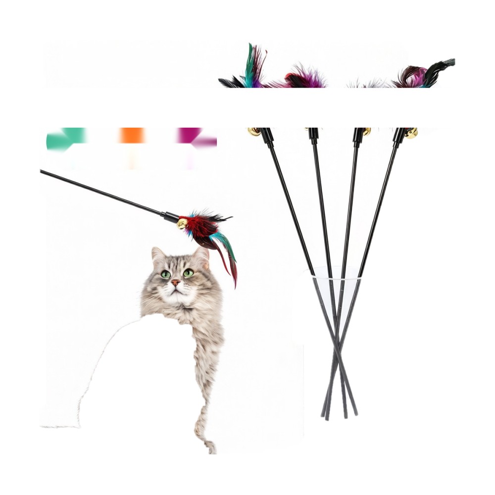Colorful Feather Interactive Cat Wand with Bell Interactive Cat Wand 35cm Short Rod Interactive Cat Wand Cat Toy Factory - Image 3