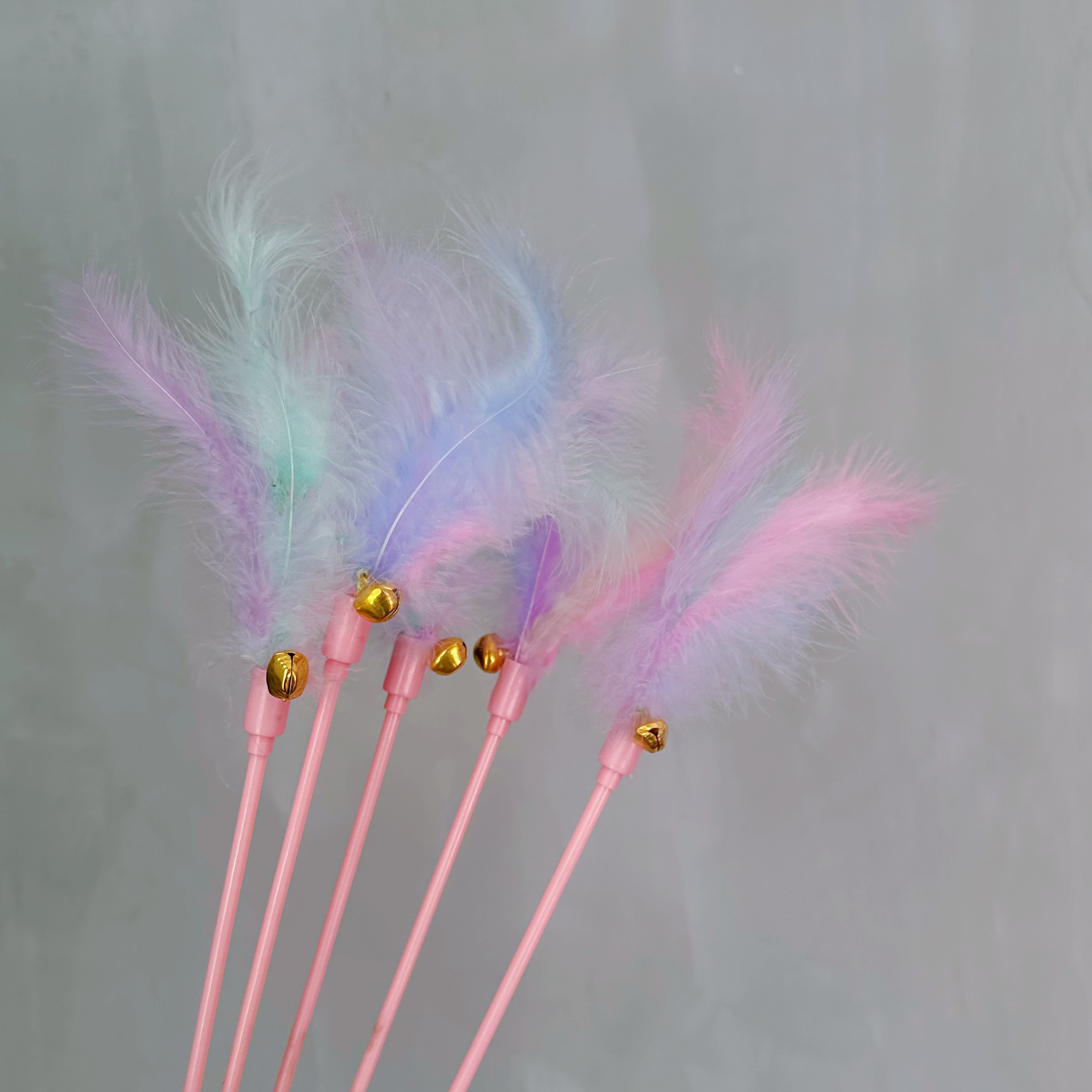 Interactive Cat Wand Pastel Color Cat Bell Feather Interactive Cat Wand Supplies Pet Toys - Image 7