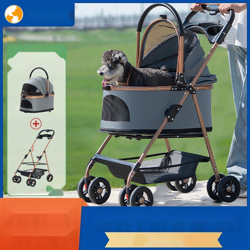 Pet Stroller One-Click Car Bag Separation Lightweight Foldable Dog Cat Portable Pet Stroller - Image 2