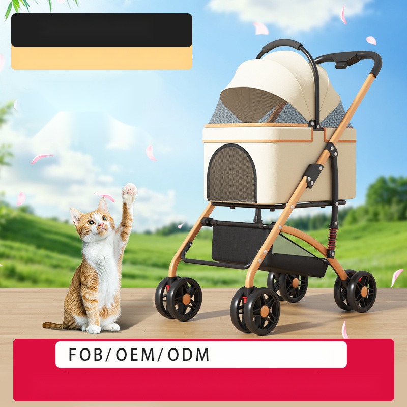 Pet Stroller Pet Outing Trolley Detachable Dog Cat Stroller Separate Lightweight Foldable Supplies - Image 2