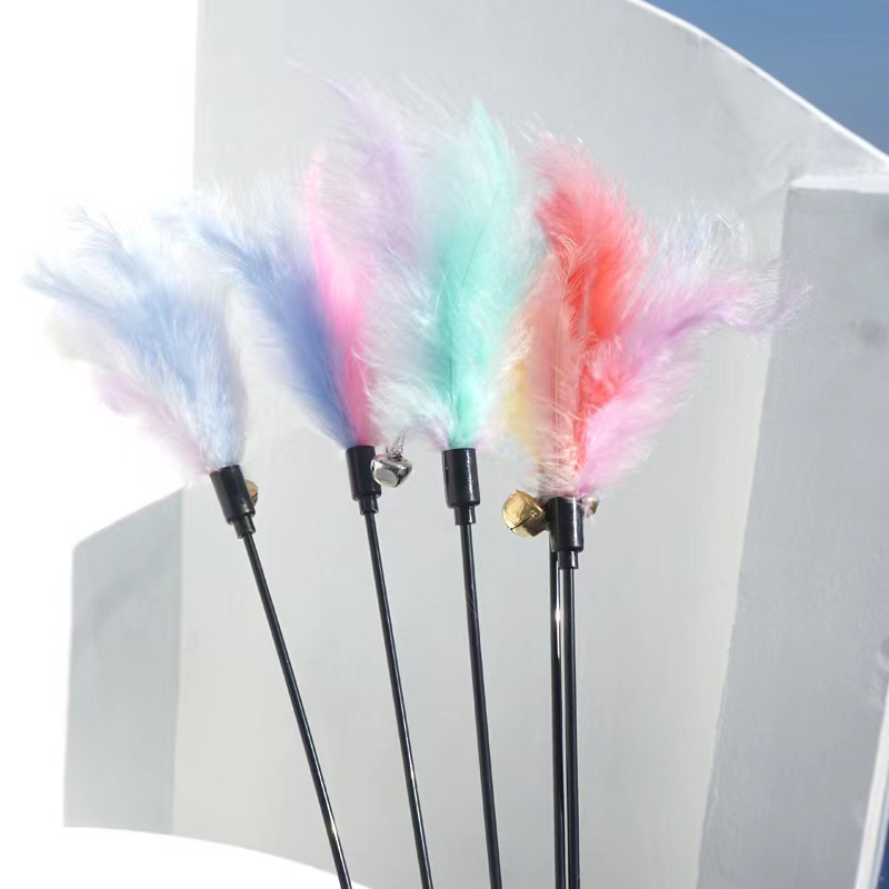 Interactive Cat Wand Pastel Color Cat Bell Feather Interactive Cat Wand Supplies Pet Toys - Image 6