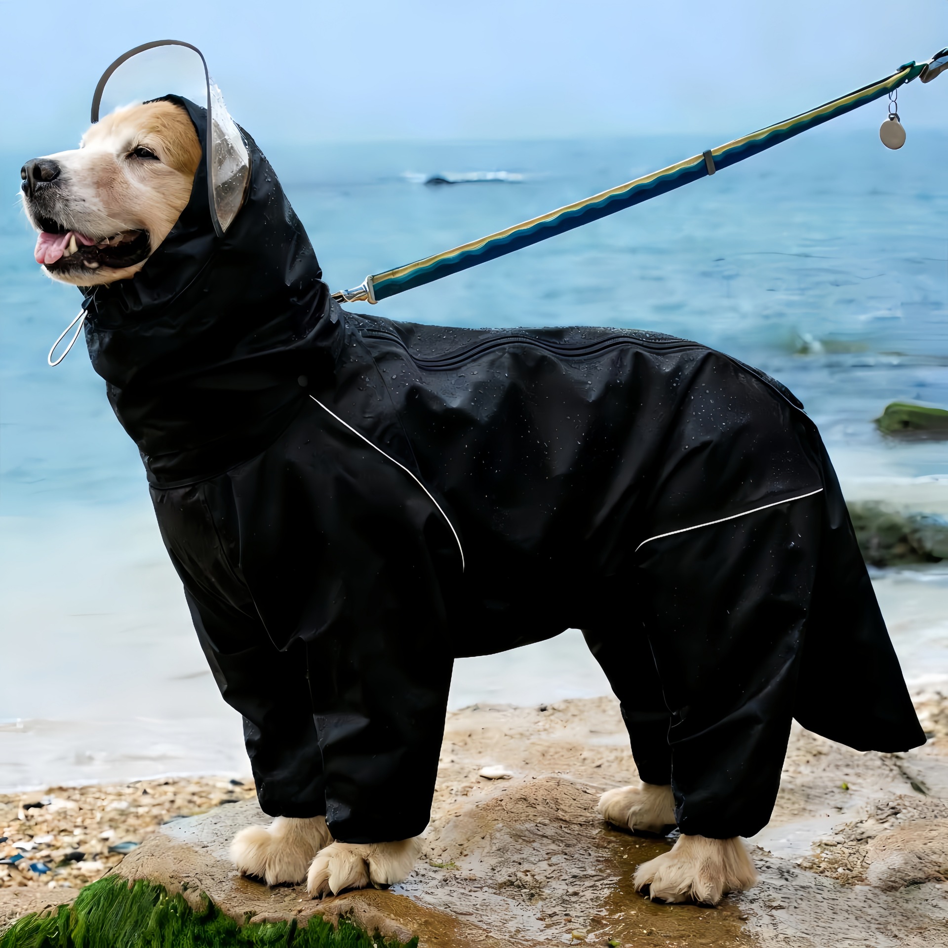 Pet Dog Big Dog Medium and Large Dog Golden Retriever Samoye Alaska All-Inclusive Raincoat Hooded Bag Tail Rain Gear - Image 8
